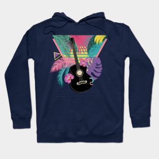 Retro guitar with tropical leaves Hoodie